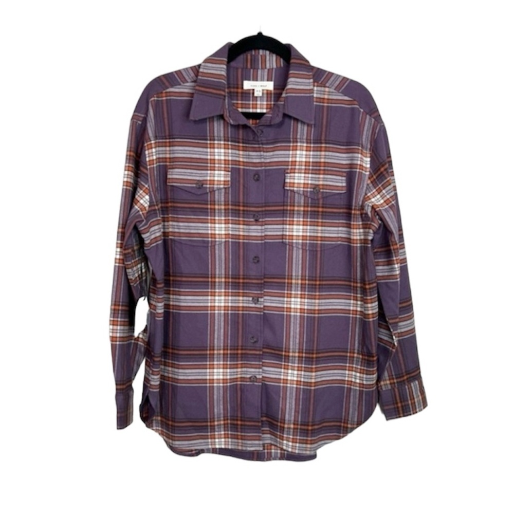 CLEO + WOLF Plaid Oversized Flannel Button Down Shirt in Violet size XS